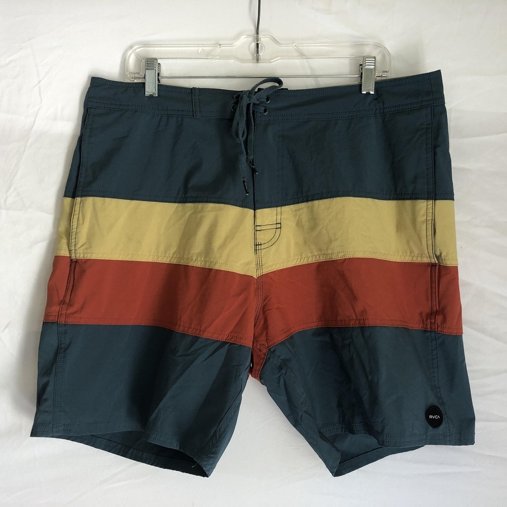 RVCA Board Shorts Mens 36 Multicolor Colorblock Swim Trunks Quick Dry Stretch